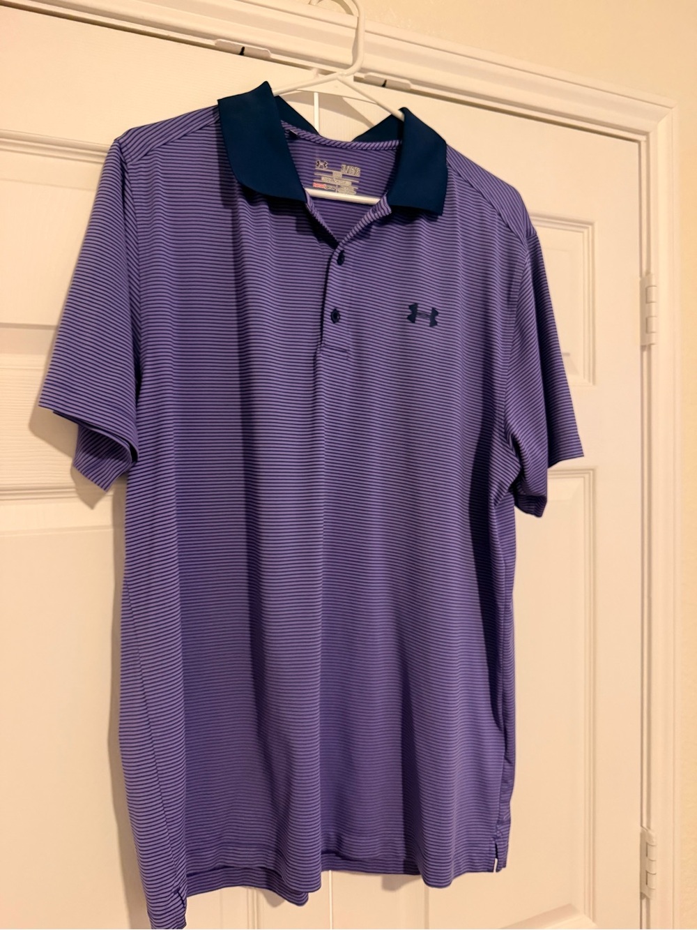 Under Armour Men’s Lavender Polo with Dark Blue Collar